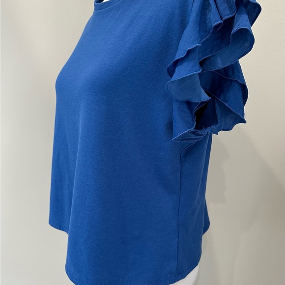 Blue Top, Ruffled Sleeve, Size L - Picture 2 of 4